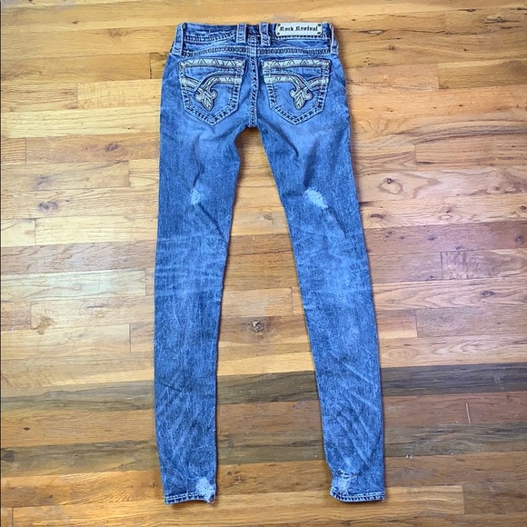 ROCK REVIVAL KERRY SKINNY RIPPED DISTRESSED JEANS - Picture 5 of 11
